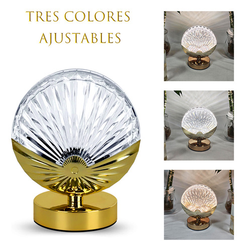 Lámpara Mesa Regulable Para Mesita De Noche De Dormitorio Estructura Oro Pantalla Transparente