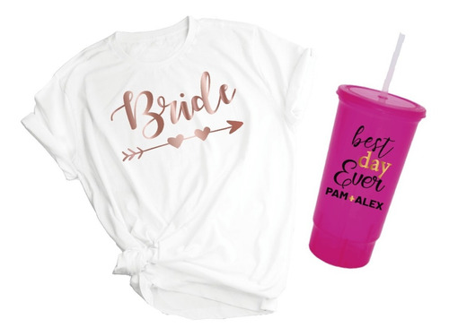 6 Kit Boda Despedida De Soltera Playera Y Vaso Personalizado