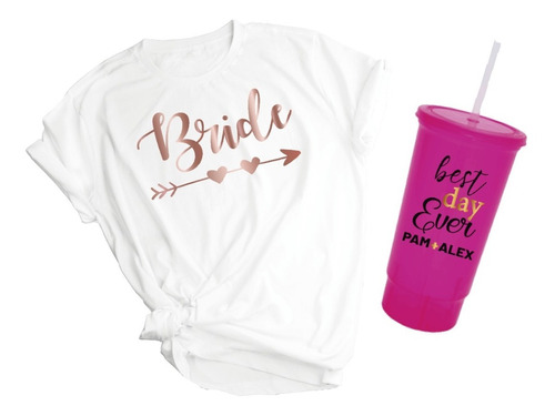 2 Kit Boda Despedida De Soltera Playera Y Vaso Personalizado