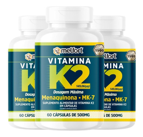 Kit 3x Vitamina K2 Mk7 500mg 60cps Melfort C