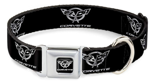 Collar Para Perro Corvette Abrochable Negro/plateado Para Cu