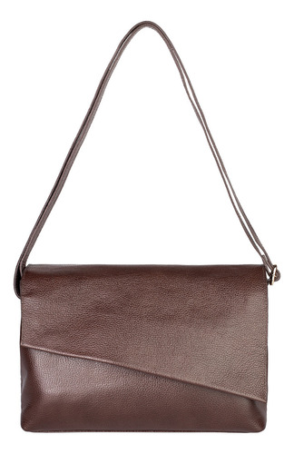 Bolsa Tiracolo De Couro Liso Com Tampa Rose Cor Café