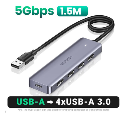 Hub Usb Ugreen Con 4 Puertos 3,0 Adaptador Divisor
