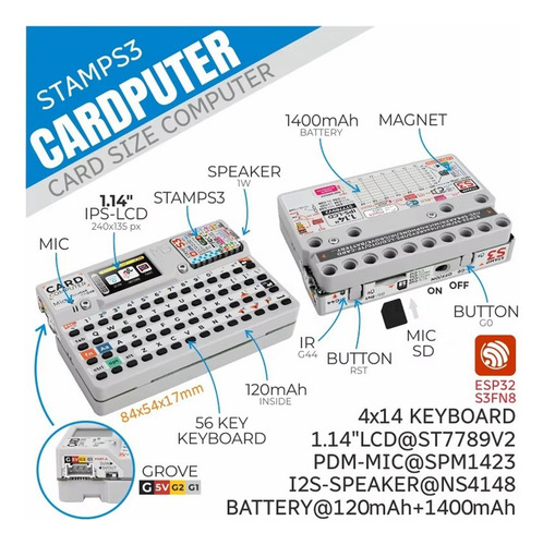 Ordenador Con Teclado Y Tarjeta Cardputer Stamps3 Microcontr