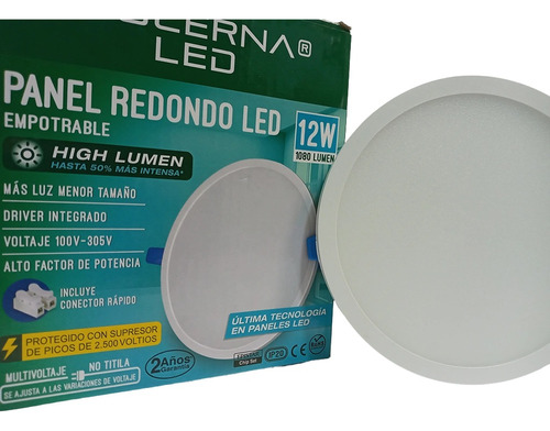 Lucerna 412hl Panel Led Empotrable 12w Redondo 6.500k