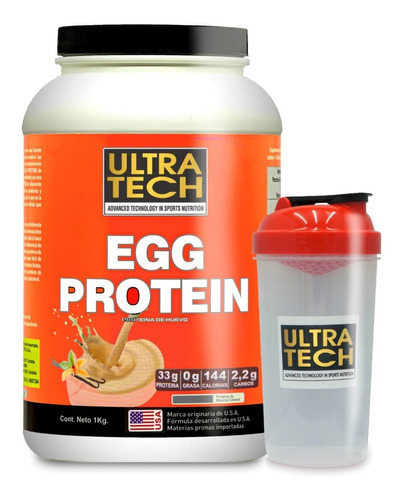 Egg Protein Proteina De Huevo Ultratech X 1 Kg + Shaker Sabor Chocolate