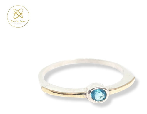 Anillo Plata Y Oro Fino Con Piedra Redonda Chica
