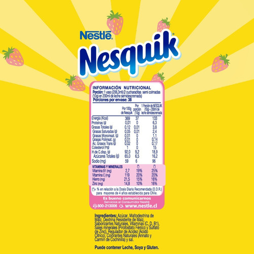 Imagen 2 de 2 de Saborizante Para Leche Nesquik® Optistar Frutilla Bolsa 380g