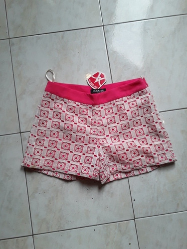 Short De Encaje Importado De Dama Talla M Blanco Con Fucsia