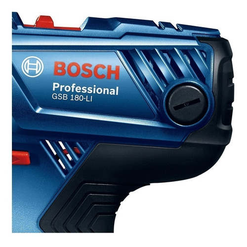 Imagen 4 de 6 de Taladro percutor atornillador inalámbrico de 13mm Bosch GSB 180-LI 18V + accesorios con maletín de transporte + 2 baterías 2.0ah y cargador 220V