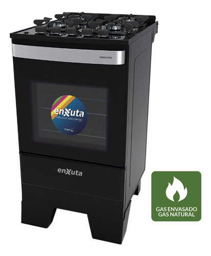 Imagen 2 de 10 de Cocina A Gas Enxuta Cenxv27542ng Negra Mesada Vidrio