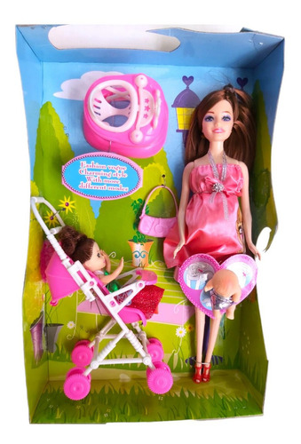 Imagen 5 de 9 de Muñeca Belle Embarazada Bebe Carrito 30cm Cod 6365 Bigshop