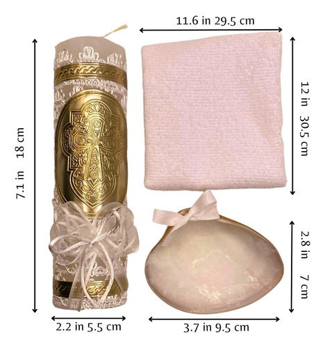 Kit De Bautizo Vela Cubierta Con Repujado, Concha Y Toalla
