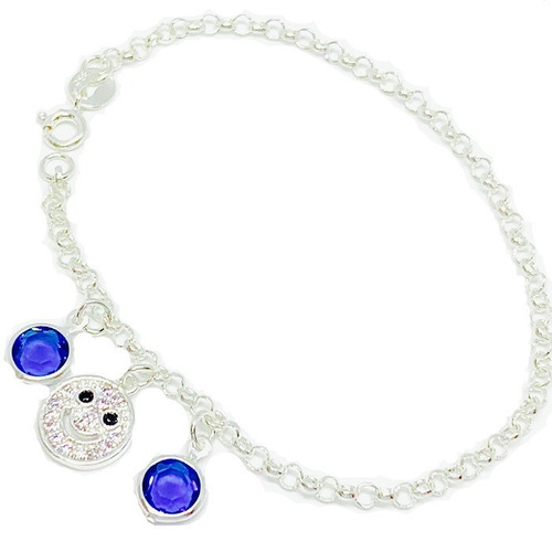 Pulsera Rolo Con Carita Micropave Y Piedras Ps 201-1