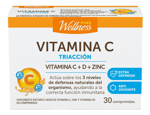 Suplemento Pure Wellness Vitamina C D Zinc Triacción X 30 U