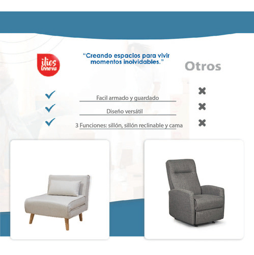 Sofá Cama Plegable Individual Respaldo Reclinable Color Beige