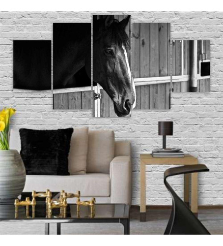 Quadros Decorativos Mosaico Mdf Cavalo Preto E Branco