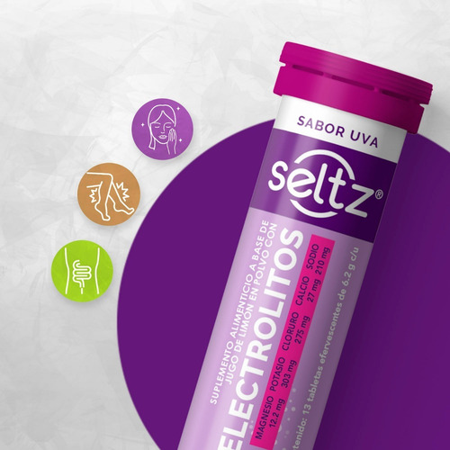 Electrolitos Efervesentes Seltz Sabor Uva 3 Pack