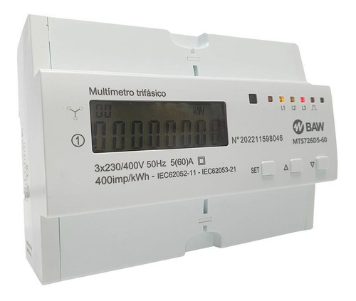 Medidor Trifásico Baw 60a Digital C/registro De Kwh Riel Din