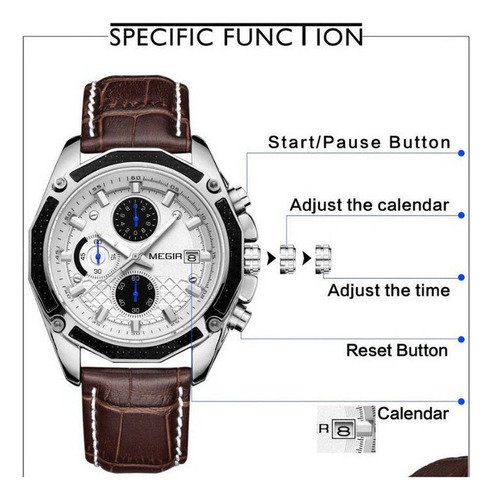 Reloj De Cuarzo Con Calendario Cronógrafo Megir 2015 G