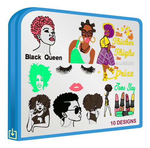 Chicas Afro Vol.6 Set De 10 Diseños Bordadoras Bordar Ropa