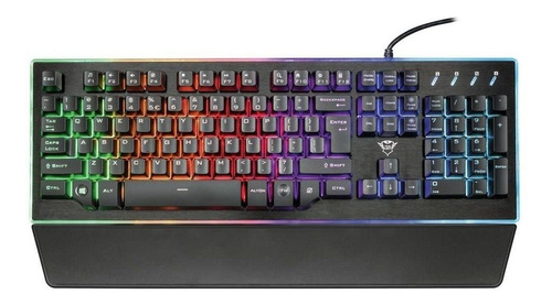 Teclado gamer Trust GXT 860 Thura QWERTY inglés US color negro con luz rainbow