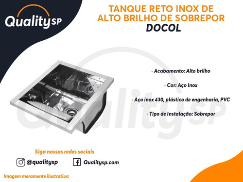 Tanque Reto Docol Sobrepor Inox 430 Alto Brilho 35 Litros