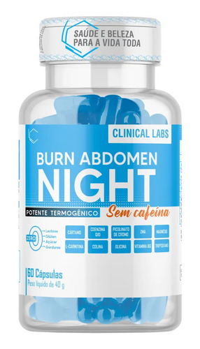 Clinical Labs Burn Abdomen Night Termogênico Noturno Sem Cafeína 60 Caps