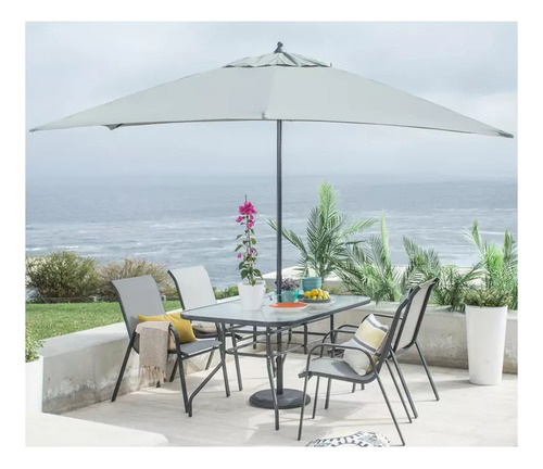 Ombrelone Guarda Sol Central Retangular 3x2m Aço Black Cinza Lisa