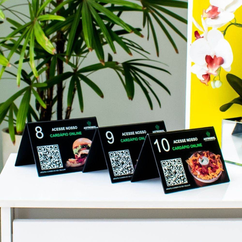 Display Mesa Restaurante, Qr Code, Numeração - Kit 2 Peças