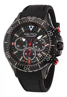 Nautica Mens Nst Chrono Reloj Con Correa De Silicona Negra (