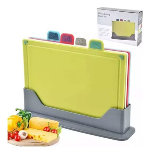 Tablas Para Picar Utensilio Cocina Con Base Colores 4 Piezas