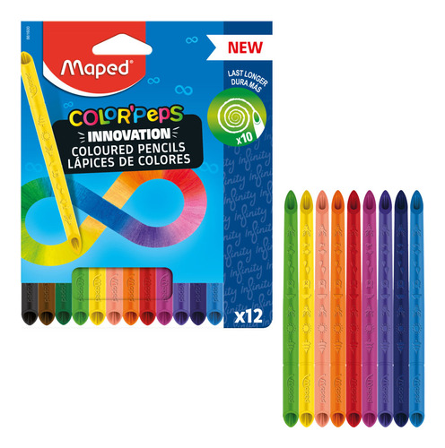 Lápiz de color Maped Infinity School, 12 colores, para niños, color de marcado: coloreado