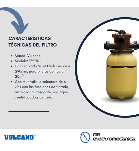 Imagen 4 de 10 de Kit Vulcano Pileta 20000: Filtro Vc10 + Bomba 1/2hp + Carga
