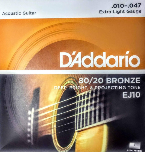 Cuerdas Guitarra Electroacustica Daddario Ej10 Bronze 80/20