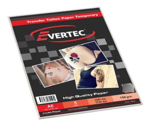 Papel Trasfer Evertec Tatuajes A6 150g 5hojas La Plata