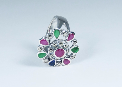 Anillo De Plata Y Piedras Preciosas Guilad Joyas Prc08