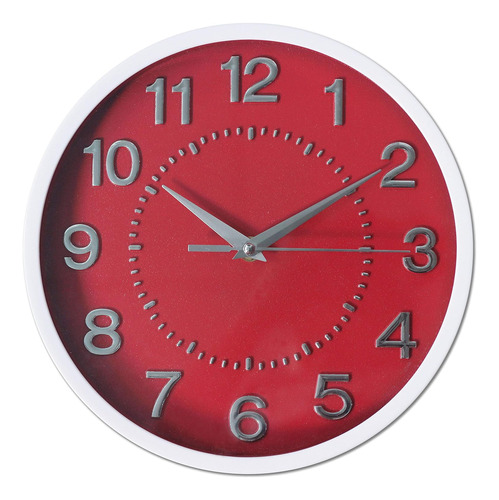 Reloj De Pared Rojo Decorativo Silencioso 10 Pulgadas N...