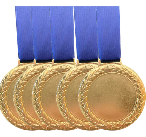 130 Medalhas Para Personalizar Ouro 6cm Honra Mérito C/ Fita