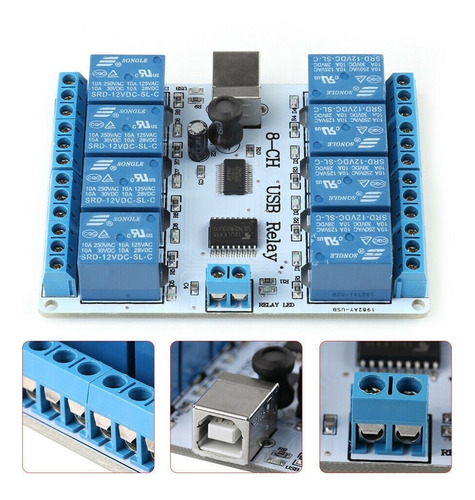 Usb Relay 8 Canales Programable Computer Control 12 Vdc