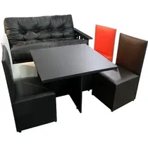 Comprar Futon 3 Cuerpos Lustrado + Mesa Cuadrada + Puff C Respaldo