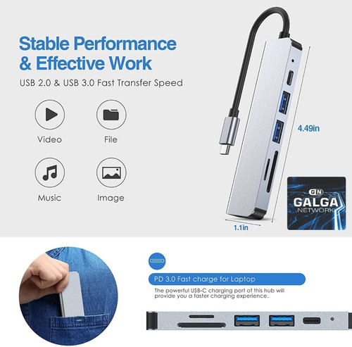 Imagen 8 de 10 de Hub Adaptador Tipoc (hdmi+2xusb 3.0+sd+microsd+tipoc Hembra)