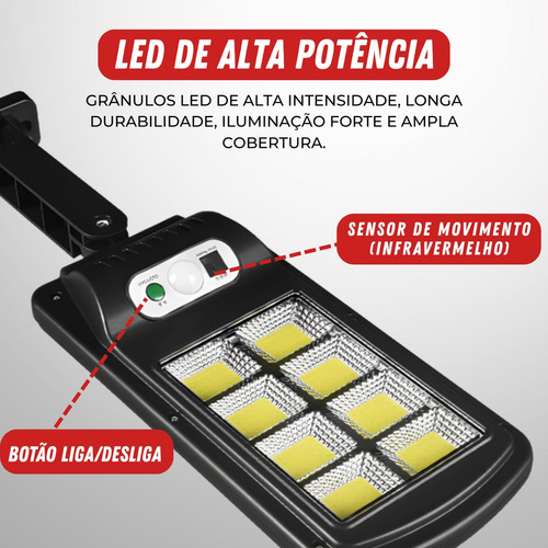 Luminária Revara Solar Led Potente Com Sensor Movimento Refletor Externo Parede Poste Jardim 3 Modos Prova Da Água