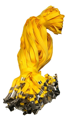 Imagem 2 de 5 de Kit Amarelo 25 Cordão Lanyard E 25 Porta Crachá Rígido