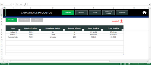 Planilha Controle De Estoque Vendas Entradas Saídas Excel