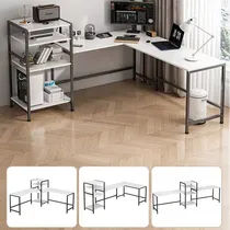 Comprar Escritorio L De Lujo Ideal Para Oficina Y Home Office-Extra Grande 245 Cm-Estación De Trabajo Con Repisas,Fabricado En Acero Estructural escritorio blanco,Robusto Y Rígido escritorio para computadora