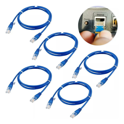 5x Cabo Rede Rj45 Patch Cord Cat5e Flexível 1m Azul