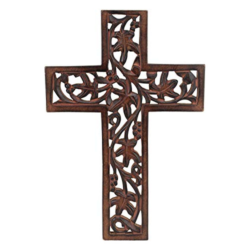 Cruz De Madera Tallada Colgante Larga Diseño   Religio...