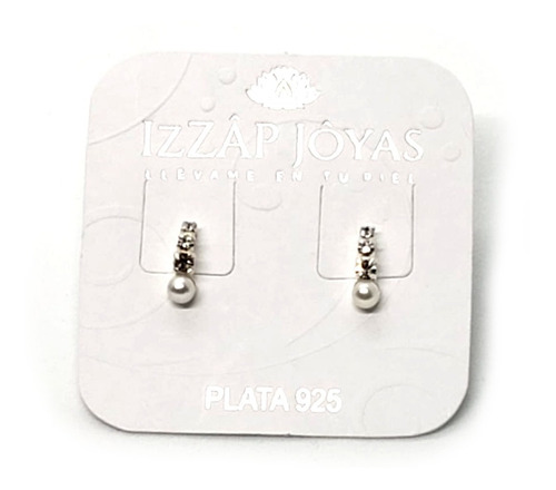 Aritos Aros Alargado Perlita Y Micro Cubics  Plata 925