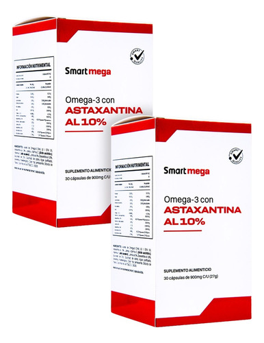 Smart Mega Pack 2x1 Omega 3 Con Astaxantina Al 10% Sabor Sin Sabor